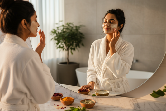 Master the perfect Ayurvedic skincare routine for Indian skin. Learn morning & night steps, face pack schedules, natural ingredients & product recommendations for glowing skin.