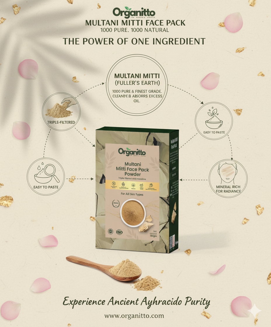 Pure Multani Mitti Face Pack Powder - 100% Natural Fuller's Earth Clay Mask