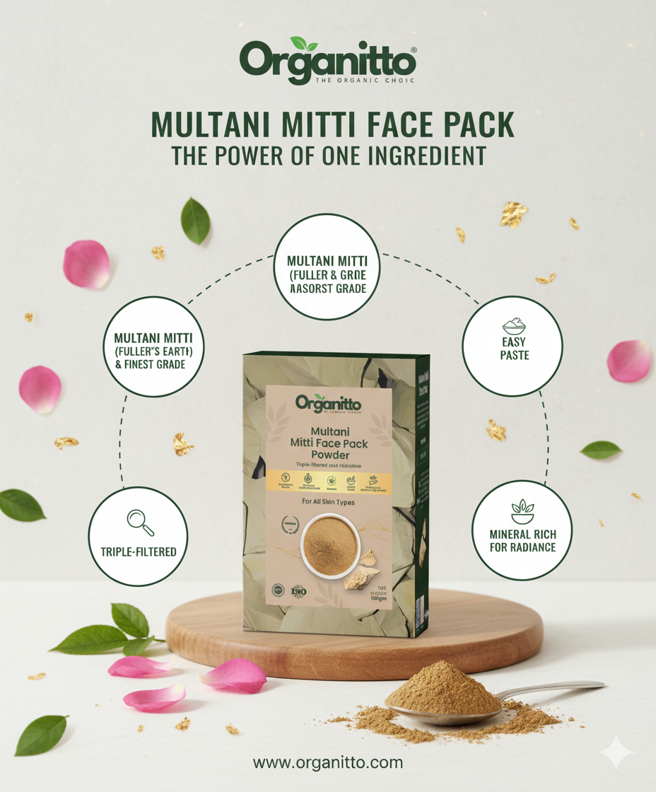 Pure Multani Mitti Face Pack Powder - 100% Natural Fuller's Earth Clay Mask