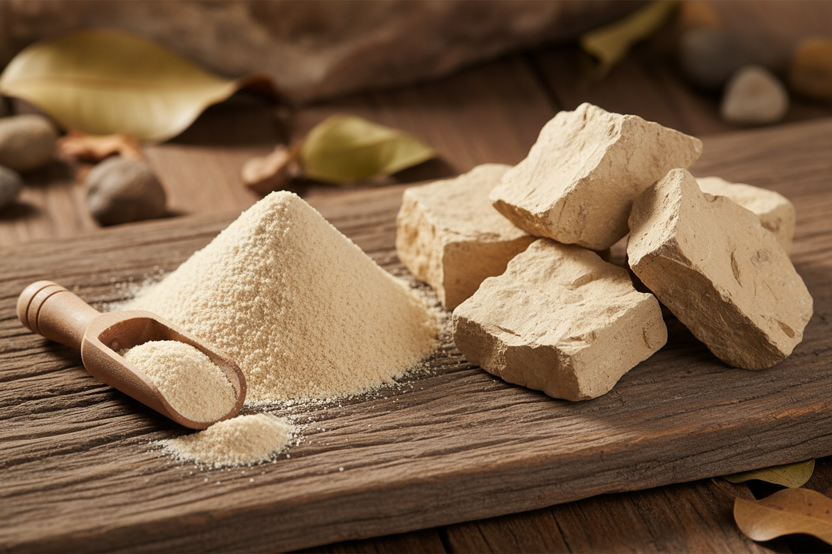 Multani Mitti clay powder in a bowl