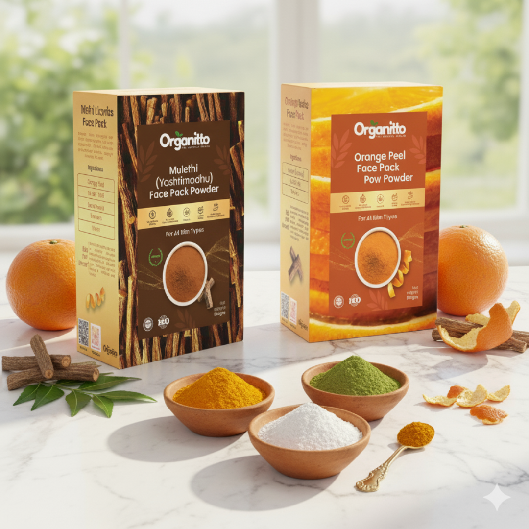 Pigmentation Eraser Duo with Mulethi and Orange Peel face packs for dark spots removal