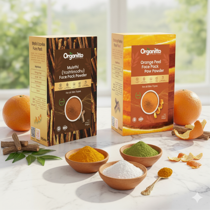 Pigmentation Eraser Duo with Mulethi and Orange Peel face packs for dark spots removal