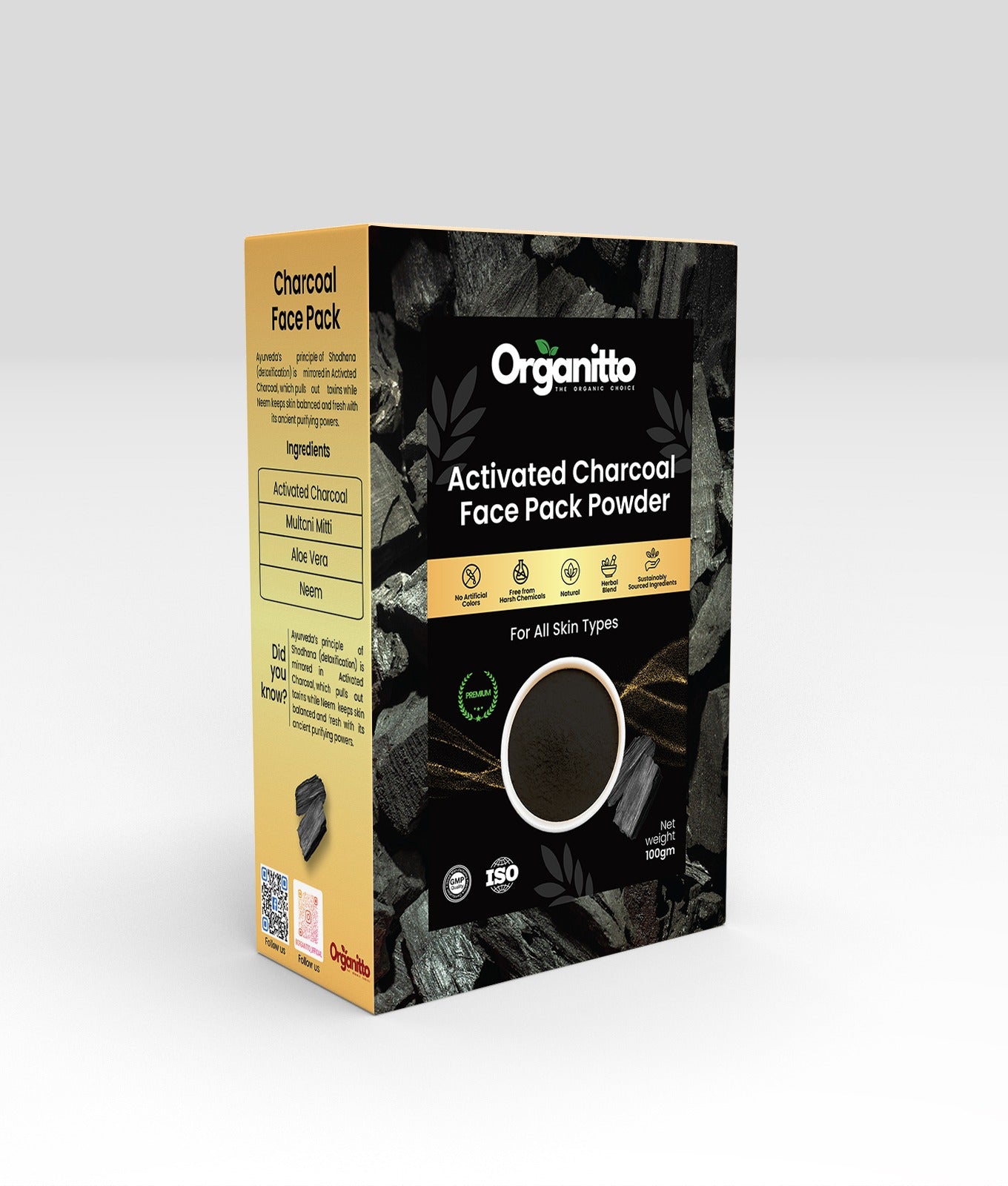 Activated Charcoal Face Pack Powder - Deep Pore Detox Clay Mask